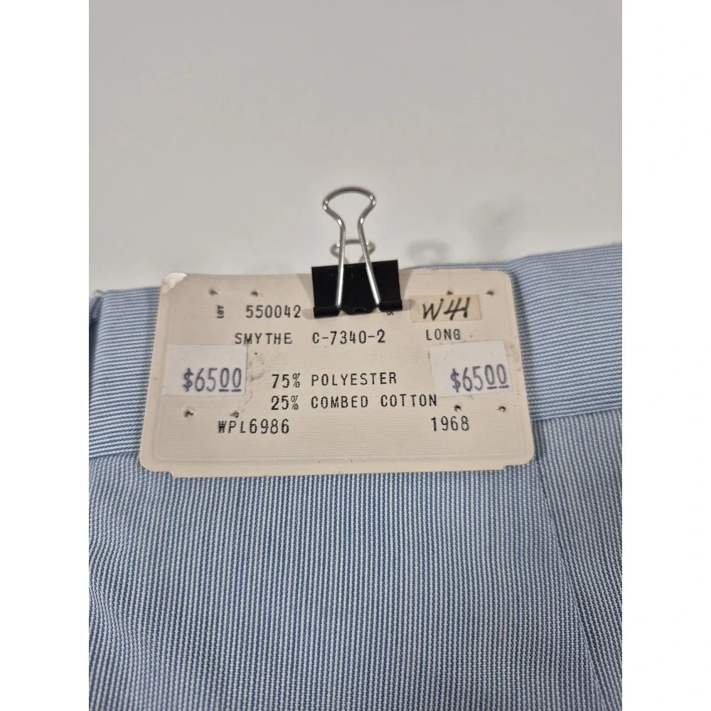 VTG Smythe Dress Pants Mens 44x37 Blue Pinstripe Pleated Straight USA Summer